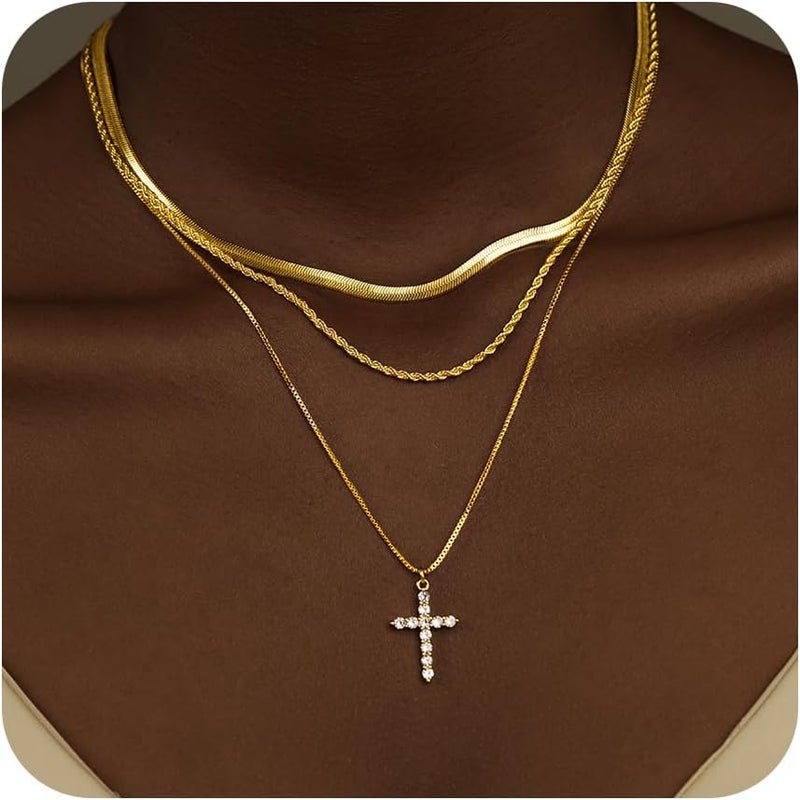 Poxtex Cross Necklace for Women Girls, Dainty 14K Gold Silver Plated Cross Choker Pendant Jewelry Non Tarnish Waterproof Trendy Cute Simple Small Necklace Easter Christian Baptism Religious Faith Jewelry Gifts - Image 1